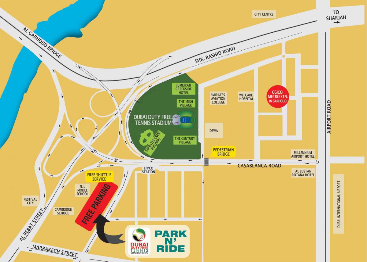 Dubai duty free tennis stadium mapa ng lokasyon