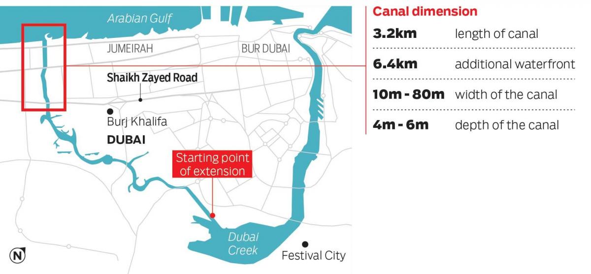 mapa ng Dubai kanal
