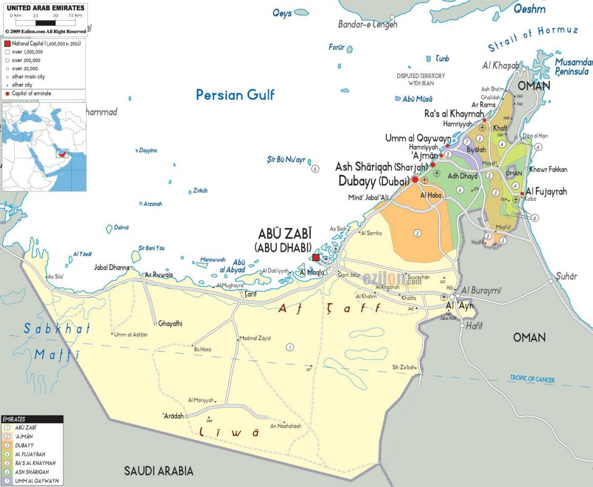 mapa ng Dubai UAE