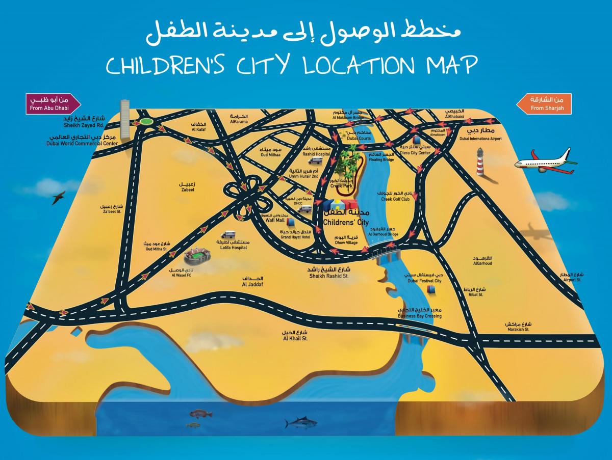 mapa ng mga Bata sa lungsod ng Dubai